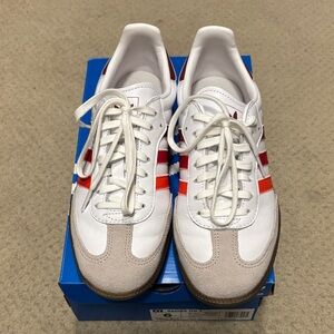 Adidas Women’s White Sambas with Red Stripes